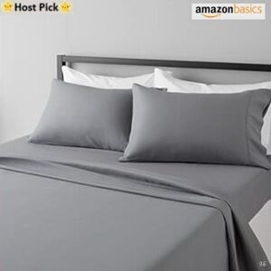2/$40 Amazon Basics 4‑Pc Queen Sheet Set - Super Soft, Microfiber, Dark Gray NWT